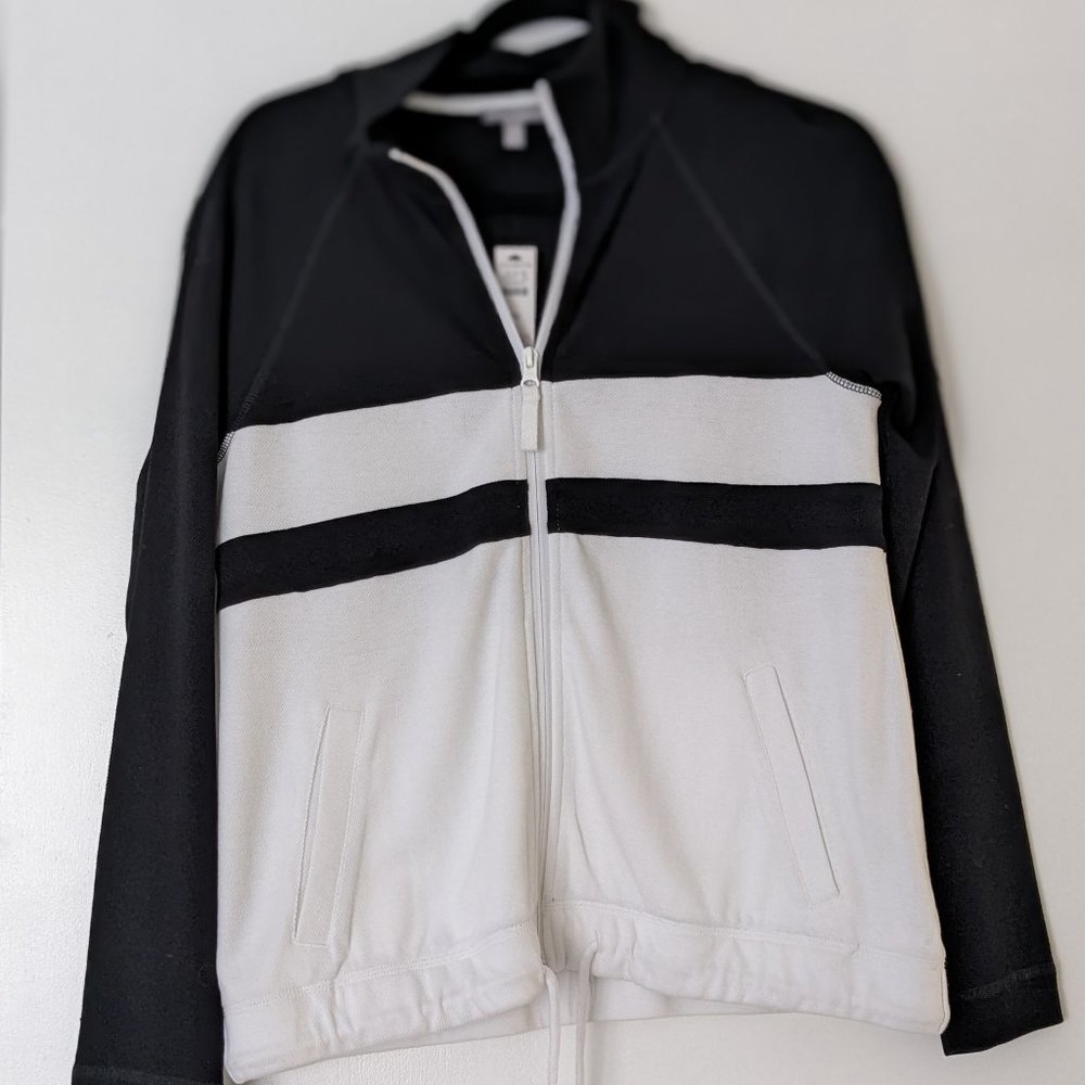Talbots NWT XS Color Block Piqué Jacket Black White